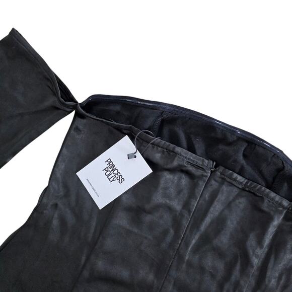 Princess Poly Amalea Off the Shoulder Long Sleeve Black Satin Mini Dress Size 8 - Picture 7 of 12